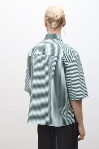 Chemise rayures manches courtes coton - Vert