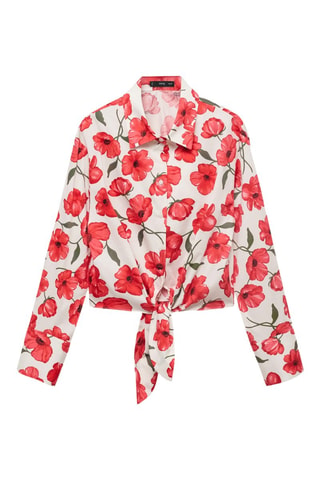 Chemise popeline imprimé à fleurs - Blanc cassé
