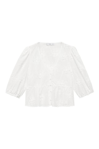 Blouse en coton broderie florale - Blanc cassé