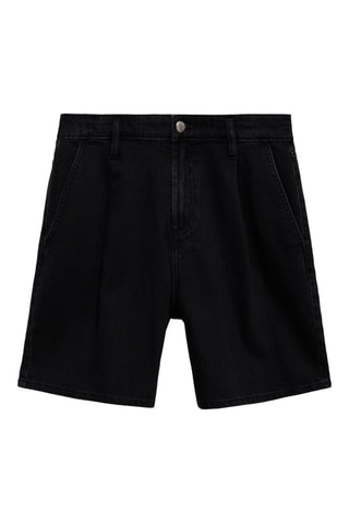 Bermuda en jean taille normale à pinces - Noir