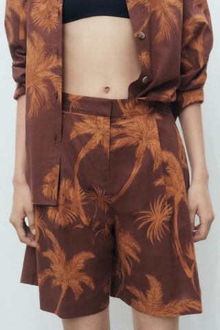 Bermuda coton en imprimé palmiers - Marron