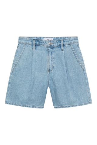 Bermuda en jean taille normale à pinces - Bleu clair