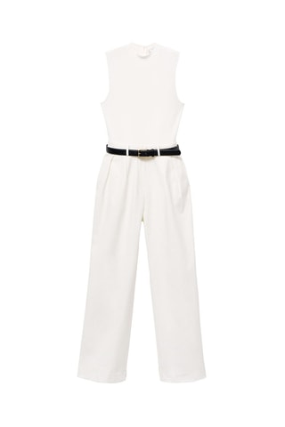 Combinaison à ceinture tissu combiné - Blanc cassé