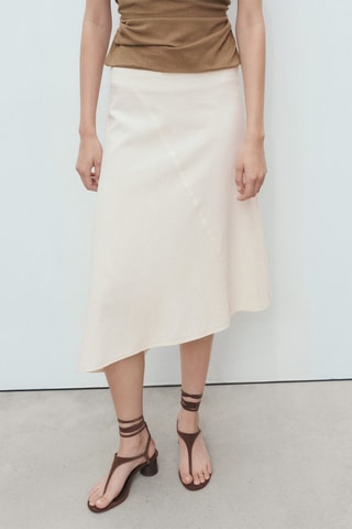 Jupe midi coton asymétrique - Écru
