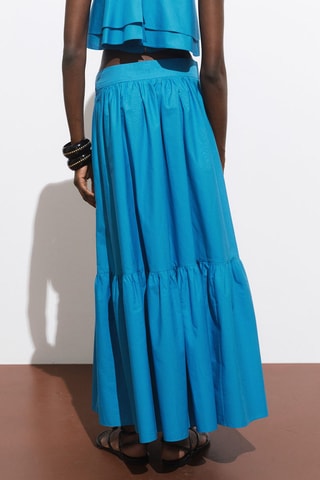 Jupe longue coton évasée - Bleu