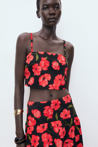 Crop top à fleurs - Noir