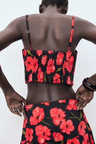 Crop top à fleurs - Noir