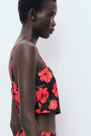 Crop top à fleurs - Noir