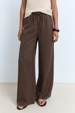 Pantalon lyocell wideleg nœud - Chocolat