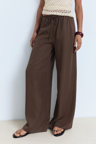 Pantalon lyocell wideleg nœud - Chocolat