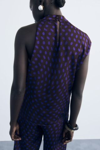 Blouse à pois col bénitier - Marron