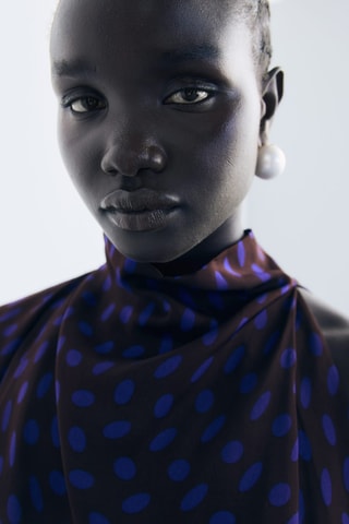 Blouse à pois col bénitier - Marron
