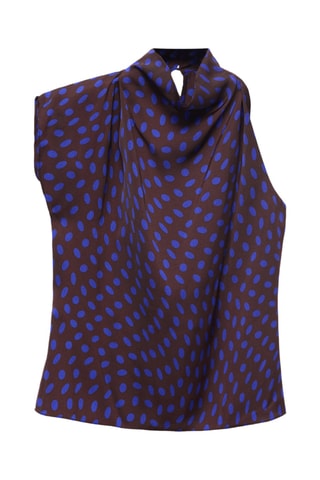 Blouse à pois col bénitier - Marron