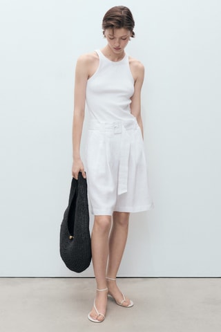 Bermuda lin ceinture - Blanc
