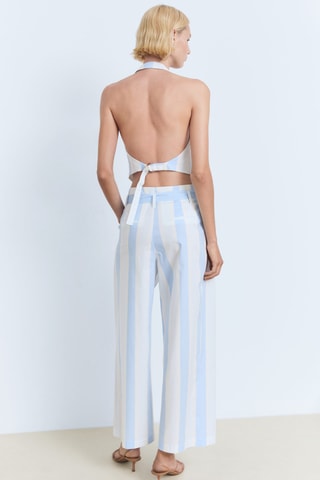 Pantalon style jupe-culotte à rayures avec ceinture - Bleu Clair