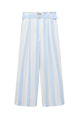 Pantalon style jupe-culotte à rayures avec ceinture - Bleu Clair