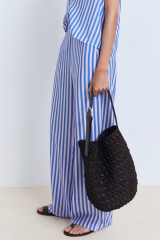 Pantalon droit imprimé rayures - Bleu