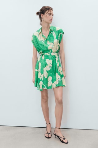 Robe imprimée avec ceinture - Vert