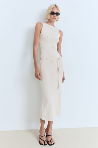 Robe maille ceinture - Écru