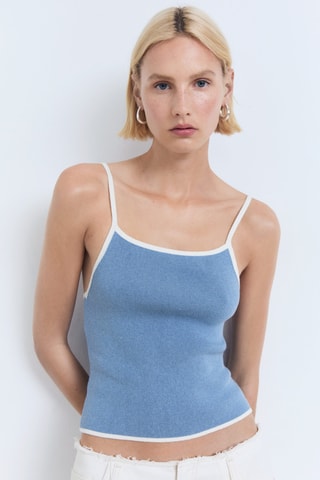 Top maille bords contrastants - Bleu Clair