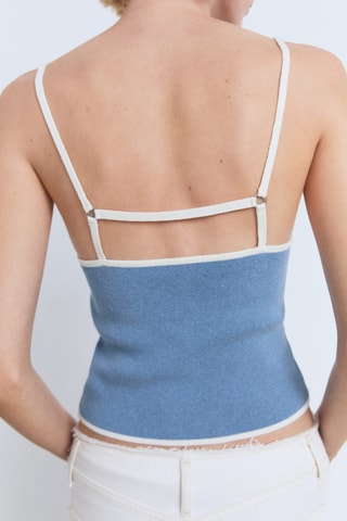 Top maille bords contrastants - Bleu Clair