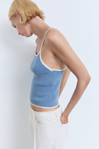 Top maille bords contrastants - Bleu Clair