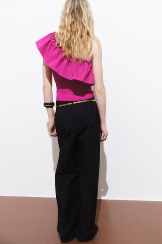 Haut asymétrique en tissu combiné - Fuchsia