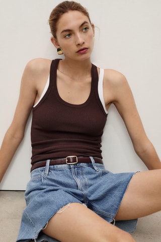 Short en jean bas effiloché pinces - Bleu