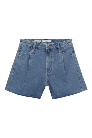 Short en jean bas effiloché pinces - Bleu