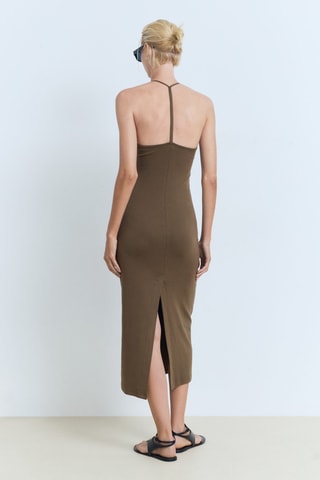 Robe midi décolletée dans le dos - Kaki