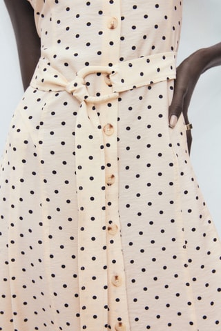 Robe chemisier à pois - Écru