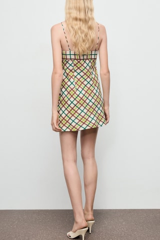 Robe décolletée à carreaux - Blanc Cassé