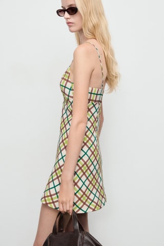 Robe décolletée à carreaux - Blanc Cassé