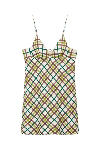 Robe décolletée à carreaux - Blanc Cassé