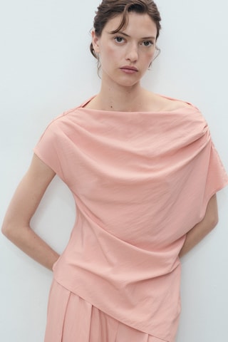 Blouse asymétrique drapée - Rose