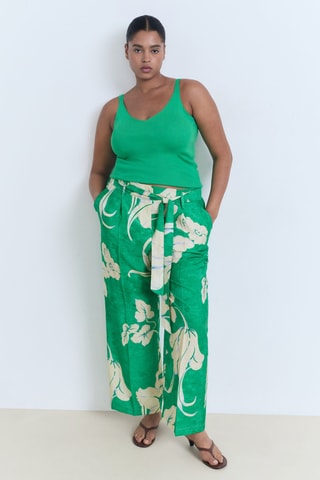 Pantalon imprimé ceinture - Vert