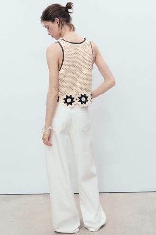 Top en crochet finitions à fleurs - Écru