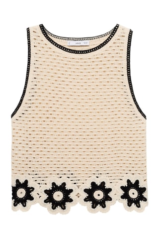 Top en crochet finitions à fleurs - Écru