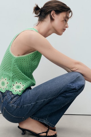 Top en crochet finitions à fleurs - Vert Pastel