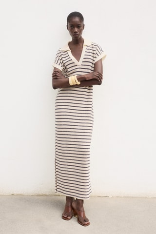 Robe longue maille rayures - Bleu Marine