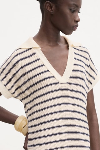 Robe longue maille rayures - Bleu Marine