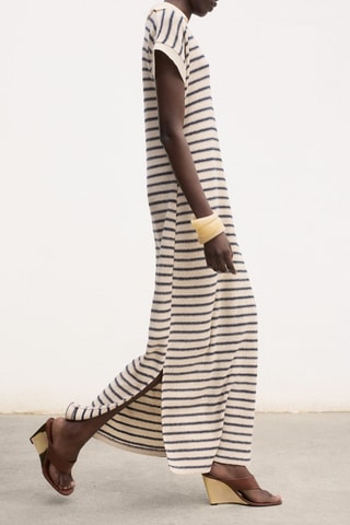 Robe longue maille rayures - Bleu Marine