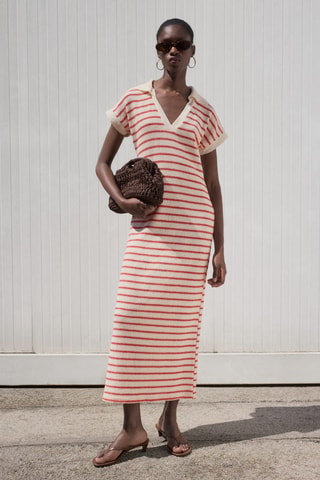 Robe longue maille rayures - Rouge