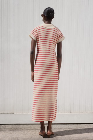 Robe longue maille rayures - Rouge