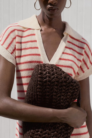 Robe longue maille rayures - Rouge