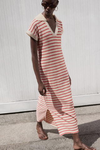 Robe longue maille rayures - Rouge