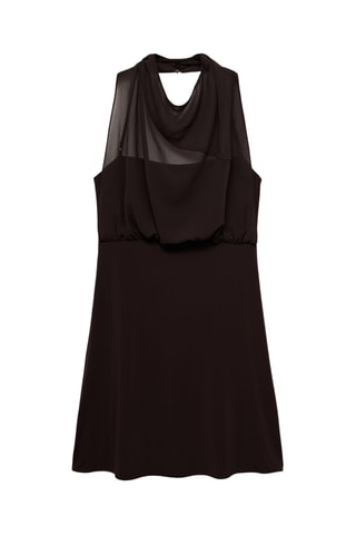Robe froncée col bénitier - Chocolat