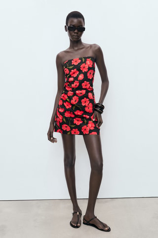 Robe bustier fleurs - Noir