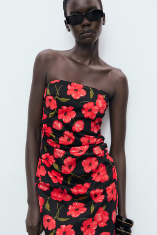 Robe bustier fleurs - Noir