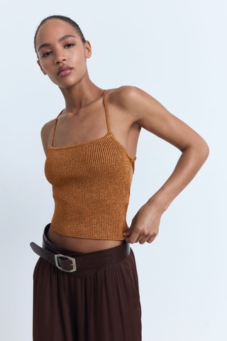 Top maille lurex dos croisé - Cuivre